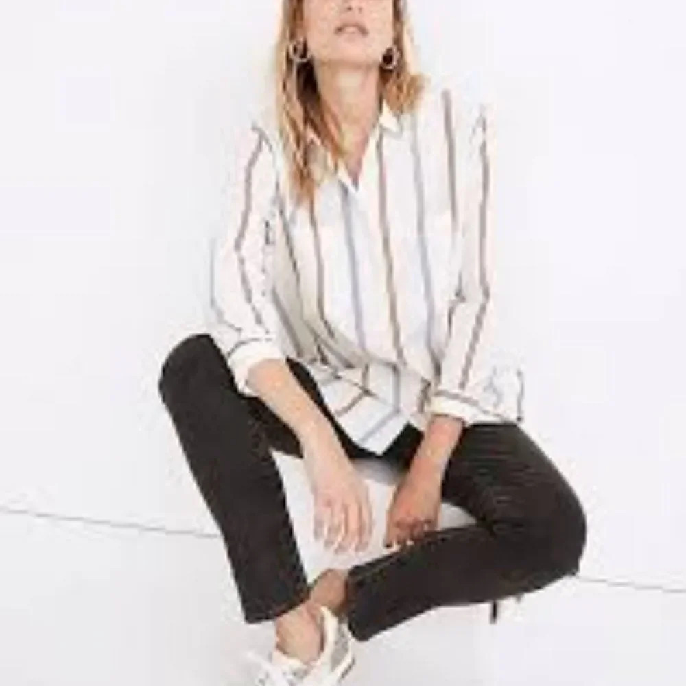 Madewell Oversized Ex-Boyfriend Swing Shirt in Roeser Stripe Size Small